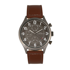 Elevon Lindbergh Leather-Band Watch w/Day/Date -Brown/Gray ELE102-5
