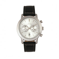 Elevon Langley Chronograph Leather-Band Watch w/ Date - Silver/Black