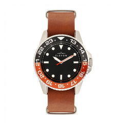 Elevon Dumont Leather-Band Watch - Silver/Brown  ELE108-2