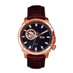 Reign Bauer Automatic Semi-Skeleton Leather-Band Watch - Rose Gold/Black REIRN6006