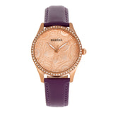 Bertha Dixie Floral Engraved Leather-Band Watch - Purple BTHBR9905