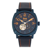 Reign Napoleon Semi-Skeleton Leather-Band Watch - Navy REIRN5807