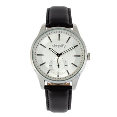 Simplify The 6600 Series Leather-Band Watch - Black/Silver