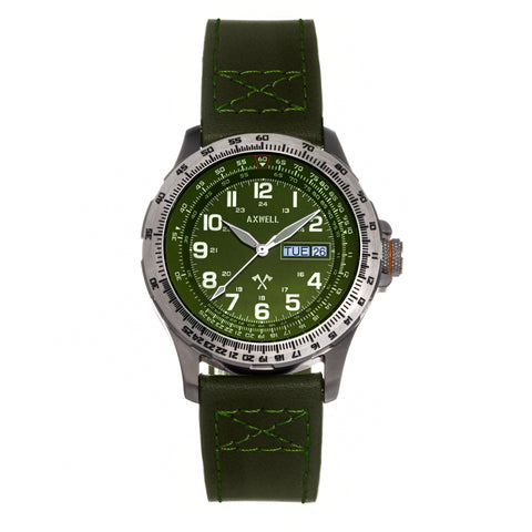 Axwell Blazer Leather Strap Watch - Green - AXWAW106-4 AXWAW106-4