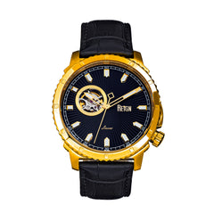 Reign Bauer Automatic Semi-Skeleton Leather-Band Watch - Gold/Black REIRN6004