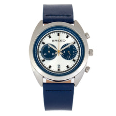 Breed Racer Chronograph Leather-Band Watch w/Date - Silver/Blue BRD8505