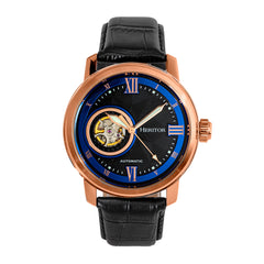 Heritor Automatic Maxim Semi-Skeleton Leather-Band Watch - Rose Gold/Black HERHR8604