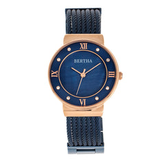 Bertha Dawn Mother-of-Pearl Cable Bracelet Watch - Rose Gold/Blue