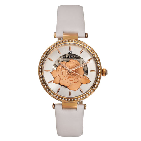 Empress Anne Automatic Semi-Skeleton Leather-Band Watch - White EMPEM3104