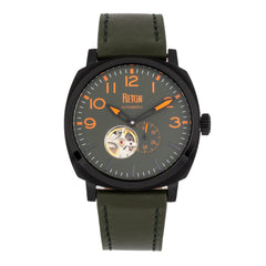 Reign Napoleon Semi-Skeleton Leather-Band Watch - Black/Green REIRN5806