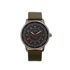 Elevon Gauge Leather-Band Watch - Gunmetal/Olive ELE122-5