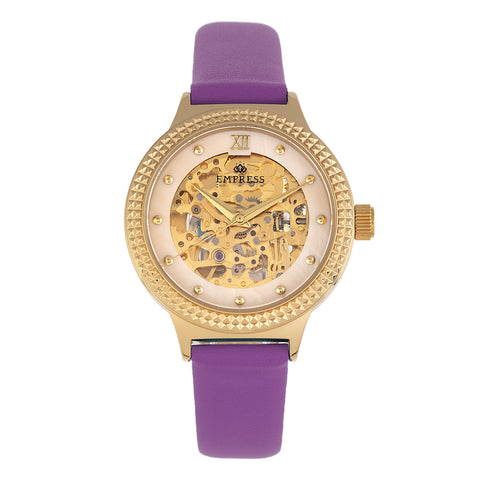 Empress Alice Automatic MOP Skeleton Dial Leather-Band Watch - Purple EMPEM3205