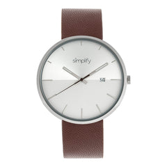 Simplify The 6400 Leather-Band Watch w/Date - Silver/Brown SIM6402