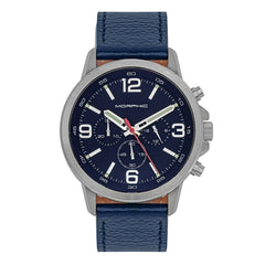 Morphic M86 Series Chronograph Leather-Band Watch - Silver/Navy