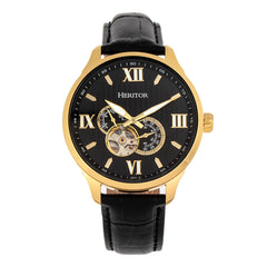 Heritor Automatic Harding Semi-Skeleton Leather-Band Watch - Gold/Black HERHR9004