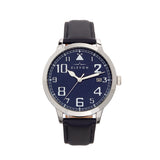 Elevon Sabre Leather-Band Watch w/Date - Silver/Navy/Navy ELE121-3