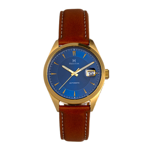 Heritor Automatic Ashton Leather-Band Watch w/Date - Dark Blue/Tan - HERHS1405 HERHS1405