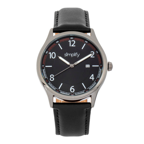 Simplify The 6900 Leather-Band Watch w/ Date - Black SIM6904