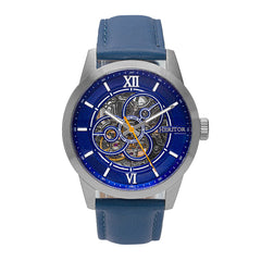 Heritor Automatic Jonas Leather-Band Skeleton Watch - Silver/Blue - HERHR9503 HERHR9503