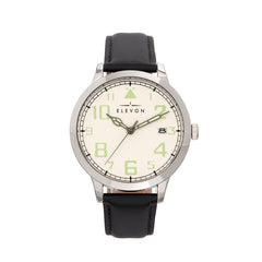 Elevon Sabre Leather-Band Watch w/Date - Silver/White/Black