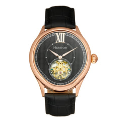 Heritor Automatic Hayward Semi-Skeleton Leather-Band Watch - Rose Gold/Black HERHR9406