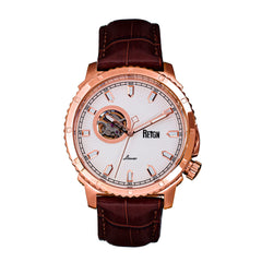 Reign Bauer Automatic Semi-Skeleton Leather-Band Watch - Rose Gold/White REIRN6005