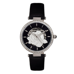 Empress Anne Automatic Semi-Skeleton Leather-Band Watch - Black