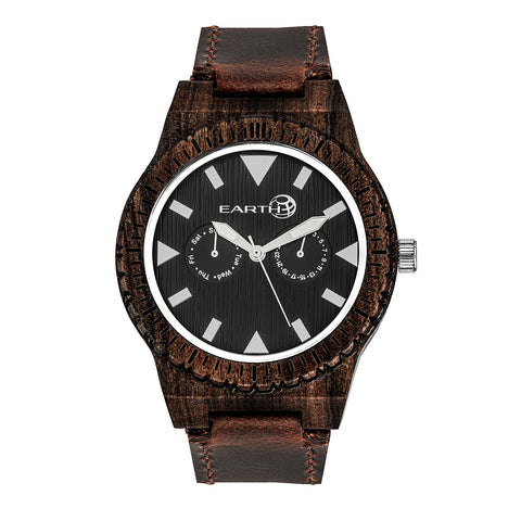 Earth Wood Hyperion Leather-Band Watch w/Day/Date ETHEW5902