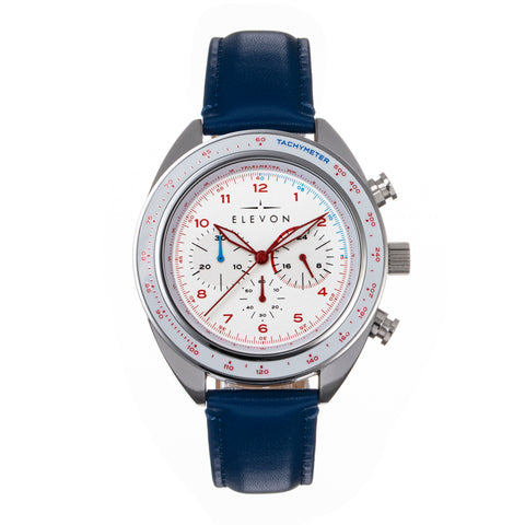 Elevon Bombardier Chronograph Leather-Strap Watch - Blue/White - ELE127-1 ELE127-1