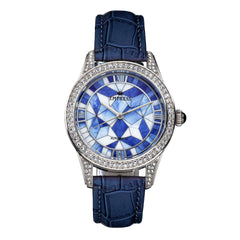 Empress Augusta Automatic Mosaic Mother-of-Pearl Leather-Band Watch - Silver/Blue EMPEM3502