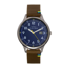 Elevon Boost Leather-Band Watch w/Date - Sepia/Navy - ELE126-4 ELE126-4