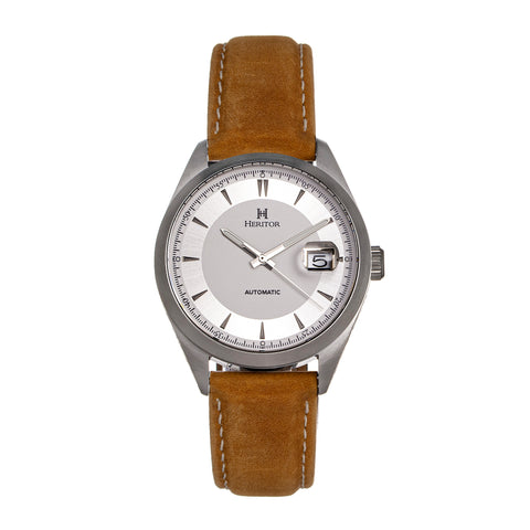 Heritor Automatic Ashton Leather-Band Watch w/Date - White/Beige - HERHS1401 HERHS1401