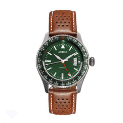 Axwell Arrow Leather-Band Watch w/Date - Tan/Green - AXWAW102-5 AXWAW102-5