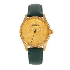 Bertha Dixie Floral Engraved Leather-Band Watch - Green BTHBR9904