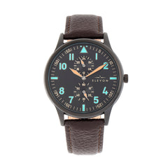 Elevon Turbine Leather-Band Watch - Black/Dark Brown ELE116-5