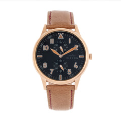 Elevon Turbine Leather-Band Watch - Rose Gold/Camel ELE116-4