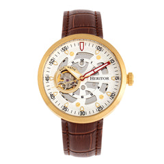 Heritor Automatic Jasper Skeleton Leather-Band Watch - Gold/White