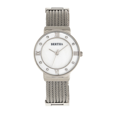 Bertha Dawn Mother-of-Pearl Cable Bracelet Watch - Silver BTHBR9701