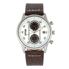 Breed Andreas Leather-Band Watch w/ Date - Silver/Dark Brown BRD8704