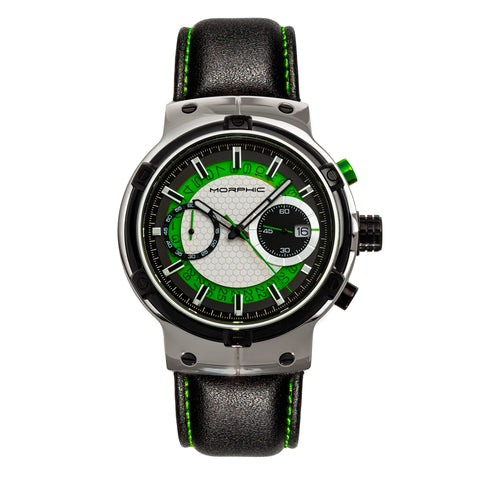 Morphic M91 Series Chronograph Leather-Band Watch w/Date - Silver/Green - MPH9102 MPH9102