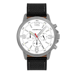 Morphic M86 Series Chronograph Leather-Band Watch - Silver/White