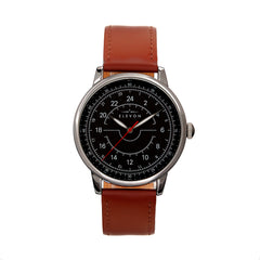 Elevon Gauge Leather-Band Watch - Gunmetal/Light Brown ELE122-6