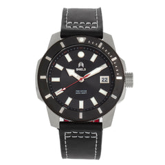 Shield Shaw Leather-Band Men's Diver Watch w/Date - Silver/Black SLDSH106-2