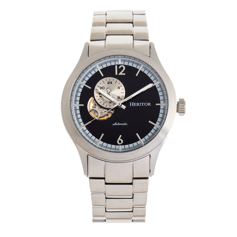 Heritor Automatic Antoine Semi-Skeleton Bracelet Watch - Silver/Black HERHR8502