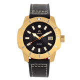 Shield Shaw Leather-Band Men's Diver Watch w/Date - Gold/Black SLDSH106-4