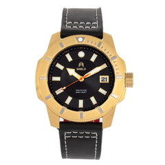 Shield Shaw Leather-Band Men's Diver Watch w/Date - Gold/Black SLDSH106-4