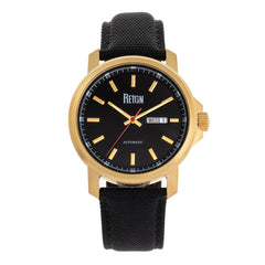 Reign Helios Automatic Leather-Band Watch w/Day/Date - Gold/Black REIRN5706