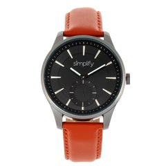 Simplify The 6600 Series Leather-Band Watch - Orange/Black SIM6605