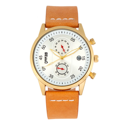 Breed Andreas Leather-Band Watch w/ Date - Gold/Camel BRD8706