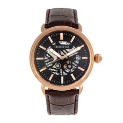 Heritor Automatic Mattias Leather-Band Watch w/Date - Rose Gold/Black HERHR8406